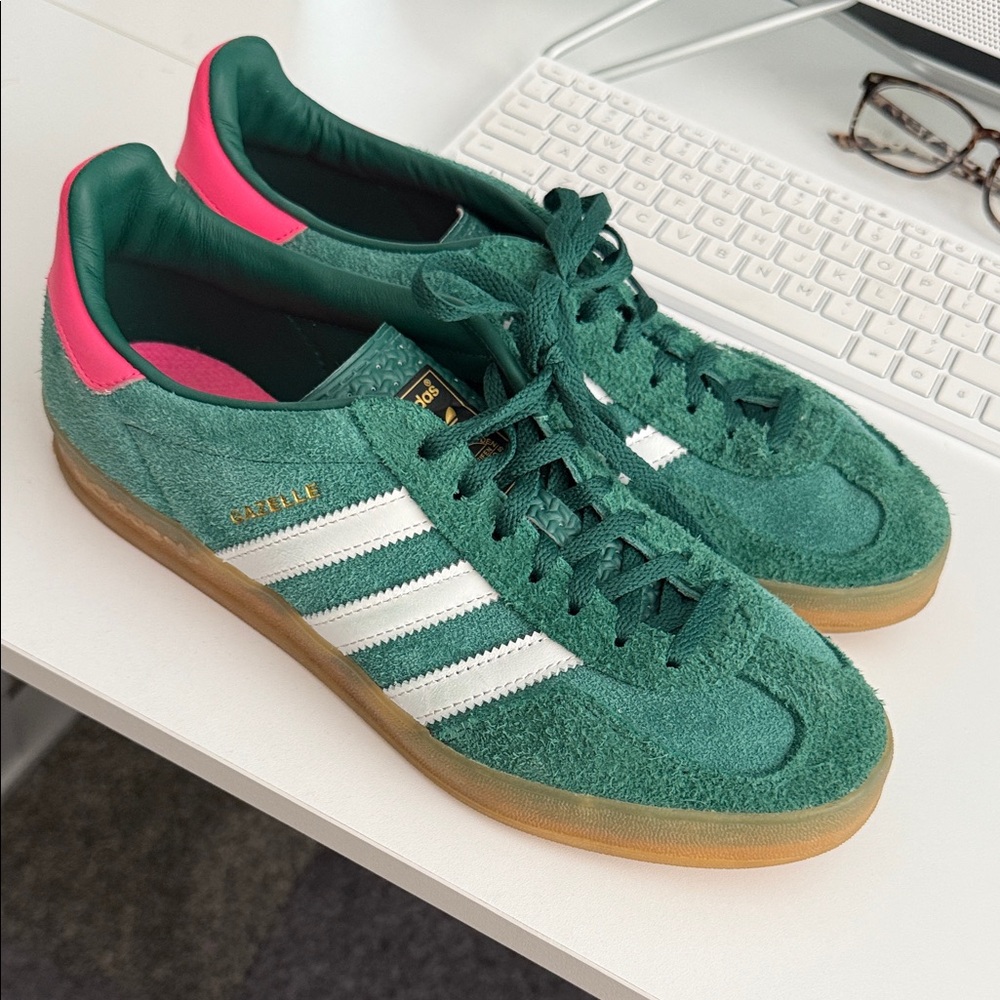 Adidas Green and Pink Sneakers with White Stripes